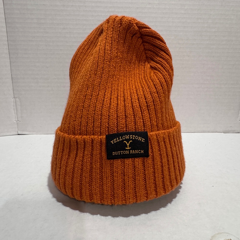 Yellowstone Dutton Ranch Beanie Burnt Orange Ribbed Knit Cuffed Hat Paramount